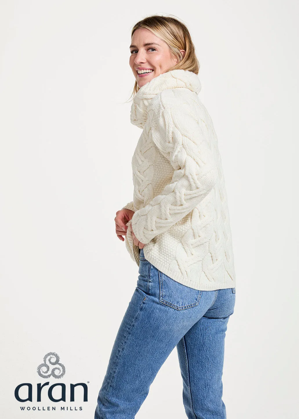 Aran Cowl Neck Chunky Sweater | Natural