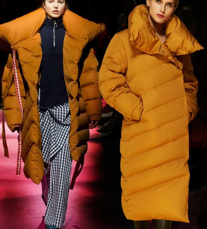 Asymmetric Paneled Duck-Down Puffer Coat