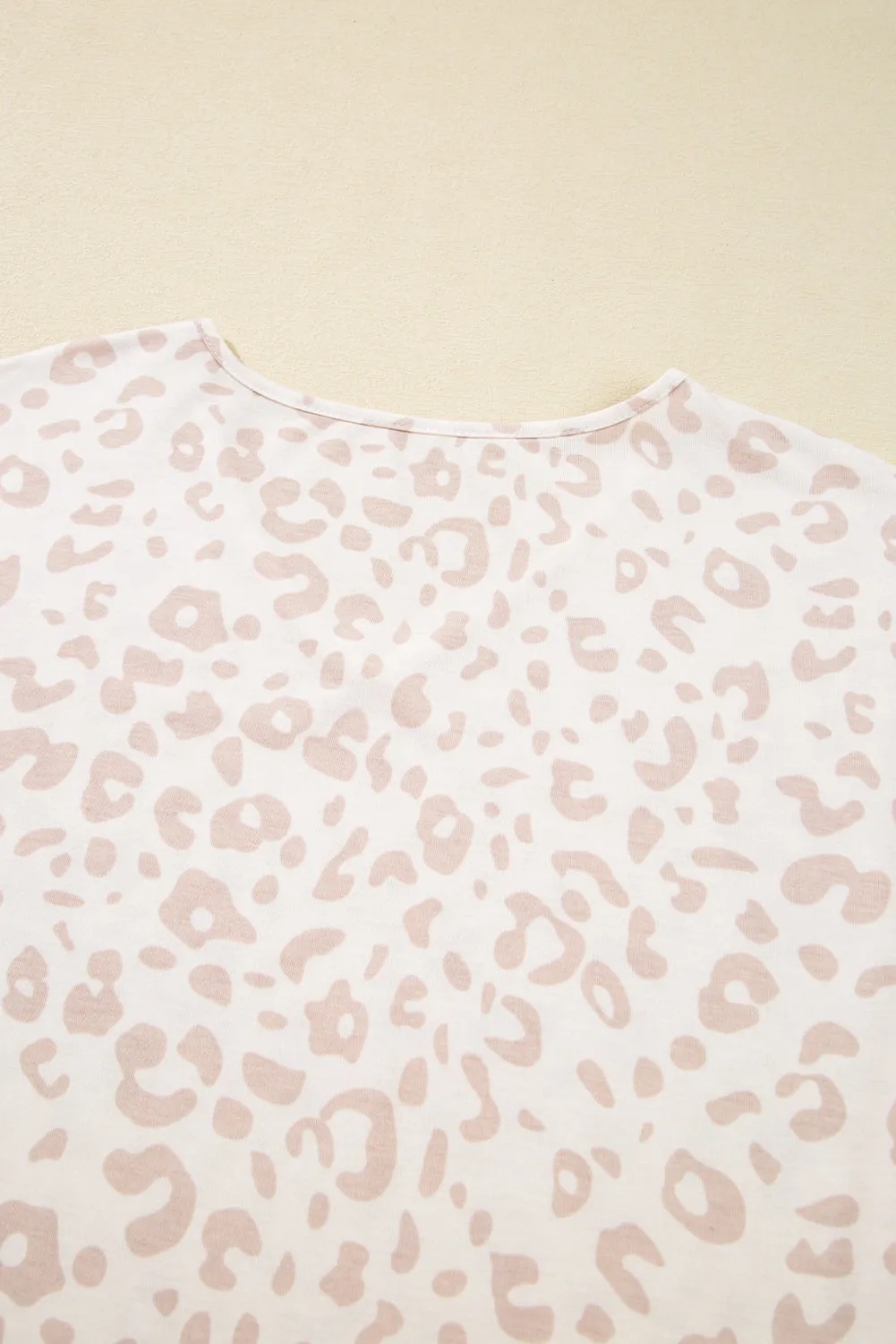 Beige Cheetah V Neck Tee and Pants Lounge Set