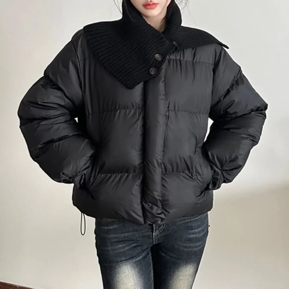 Black Wide Collar Puffer Jacket