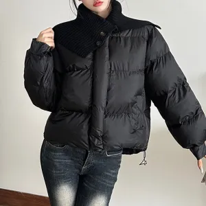 Black Wide Collar Puffer Jacket