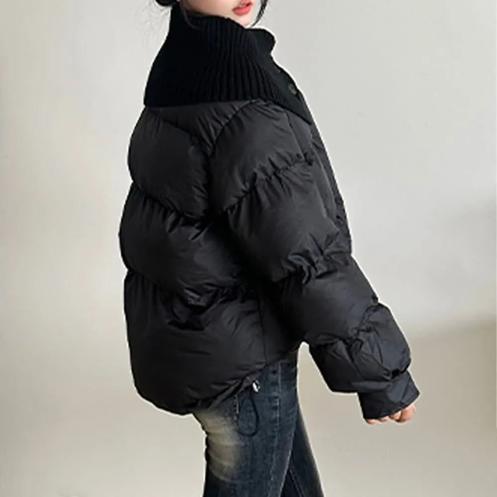 Black Wide Collar Puffer Jacket