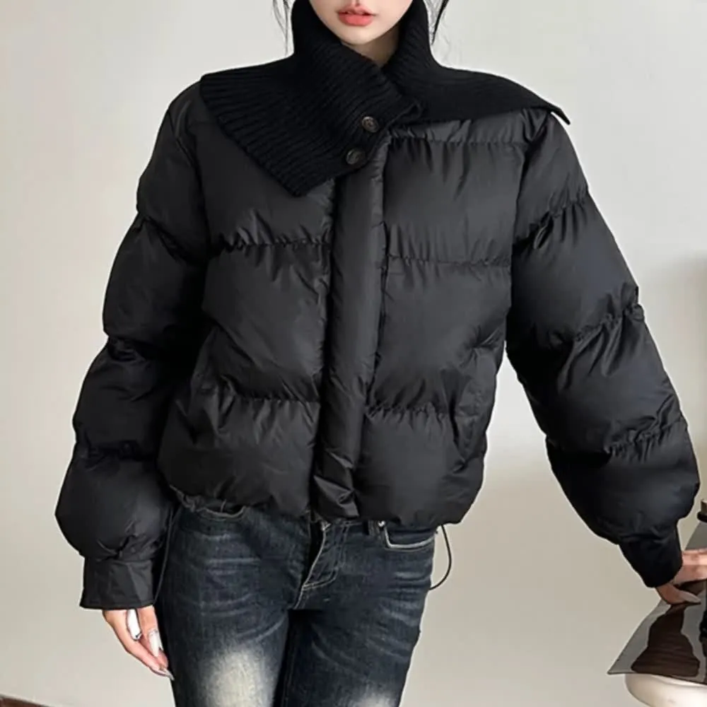 Black Wide Collar Puffer Jacket