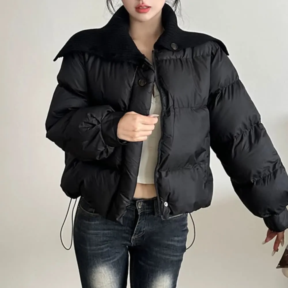 Black Wide Collar Puffer Jacket