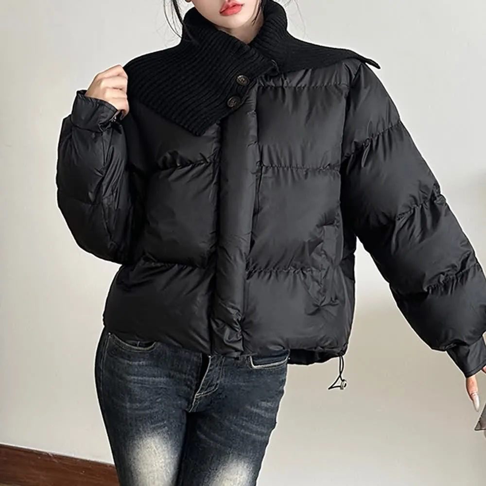 Black Wide Collar Puffer Jacket