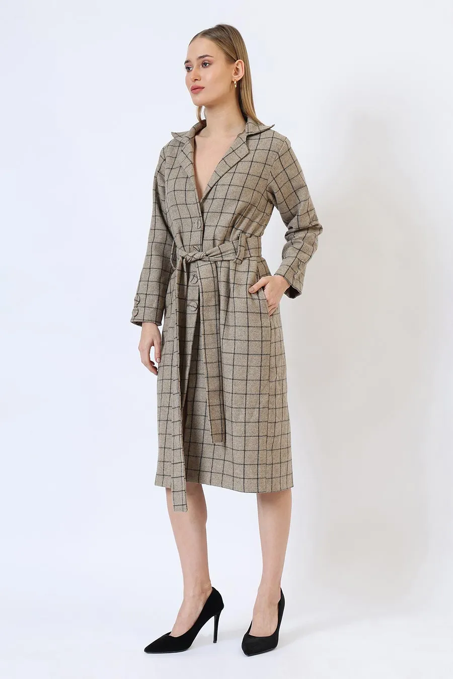 Greenish Beige London Mist Long Trench Coat