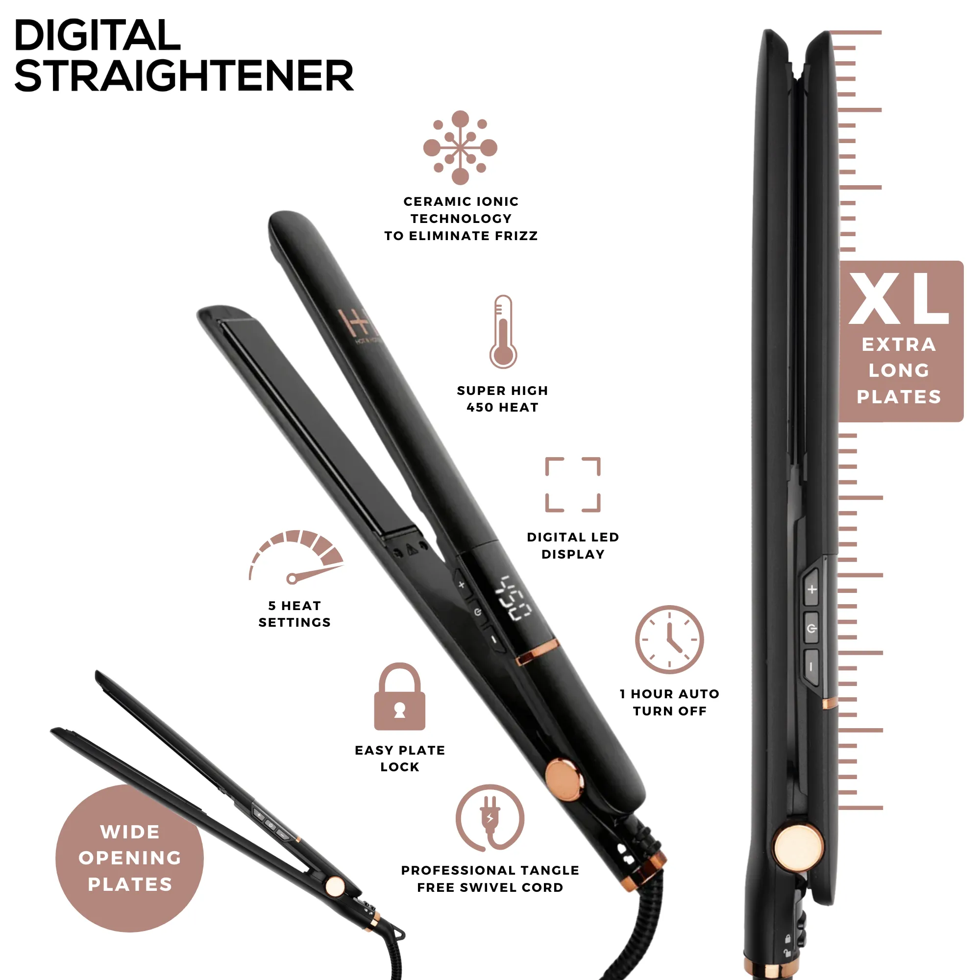 Hot & Hotter Extra Long Ceramic Digital Flat Iron 1 Inch