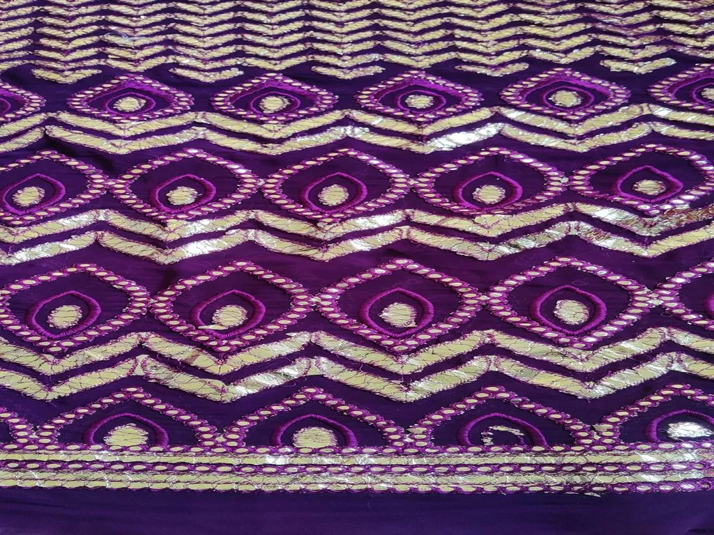Wine & Silver Traditional Faux Embroidered Gota Patti Georgette Fabric