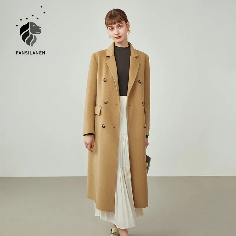 Women Mid-length Suit Collar Woolen Coats Slim Trench Coat Style 100% Wool Coat Retro Commuter Solid Straight Jackets
